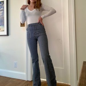 Blue and white stripped flare pants